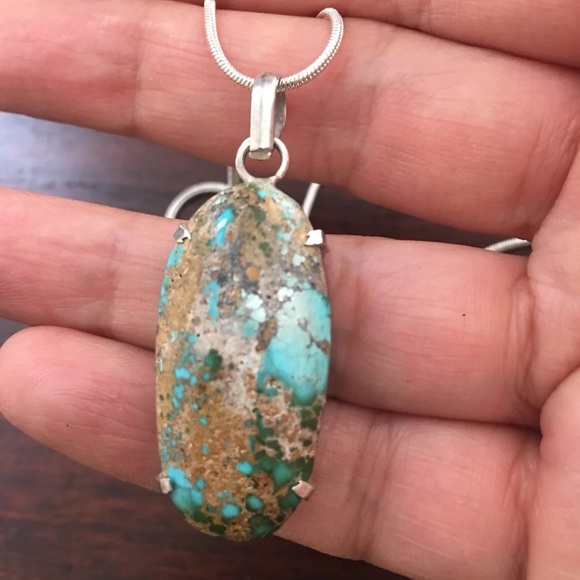 Large natural untreated turquoise 925 sterling silver pendant - Picture 3 of 7